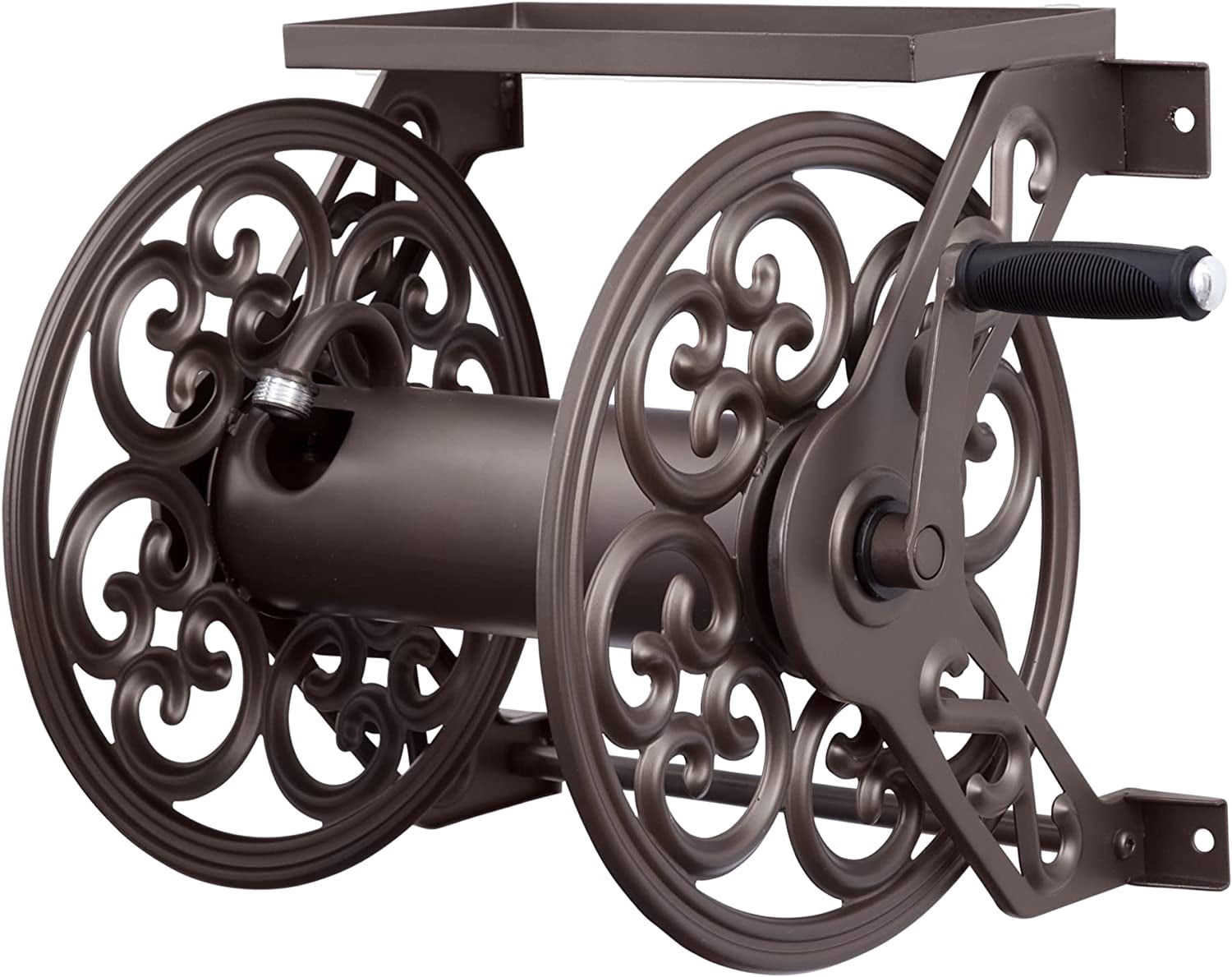 Liberty Garden 708 Steel Wall Mount Garden Hose Reel, Holds 125ft 5/8" Hose, Decorative Bronze Finish