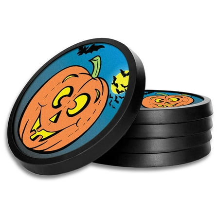 

Silicone Non-Slip Drink Coasters with Removable Printed Absorbent Felt Pad - Set of 4 - Halloween Bat s