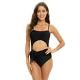 thumbnail image 4 of WBQ Women's High Cut One Piece Swimsuit Tie Side Bathing Suit Sexy Cutout Monokini Black S-2XL, 4 of 8
