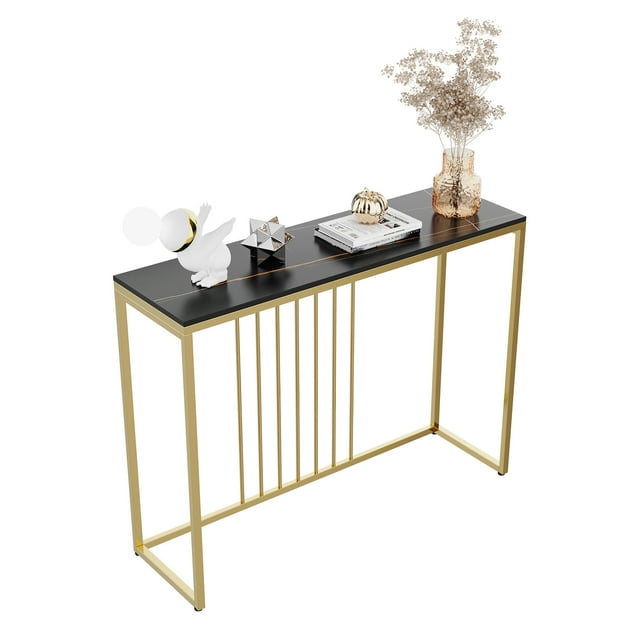 Wisfor Table Console pour Entrée, Table en Pierre Frittée Authentique et Cadre en Métal Doré, Table d'Appoint pour Sofa, Table Console pour Couloir et Vestibule