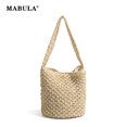 thumbnail image 2 of MABULA - Bolso de paja para playa de verano para mujer, tipo cubo, de gran capacidad, de color liso, tejido a mano, exquisito bolso de hombro, 2 of 5