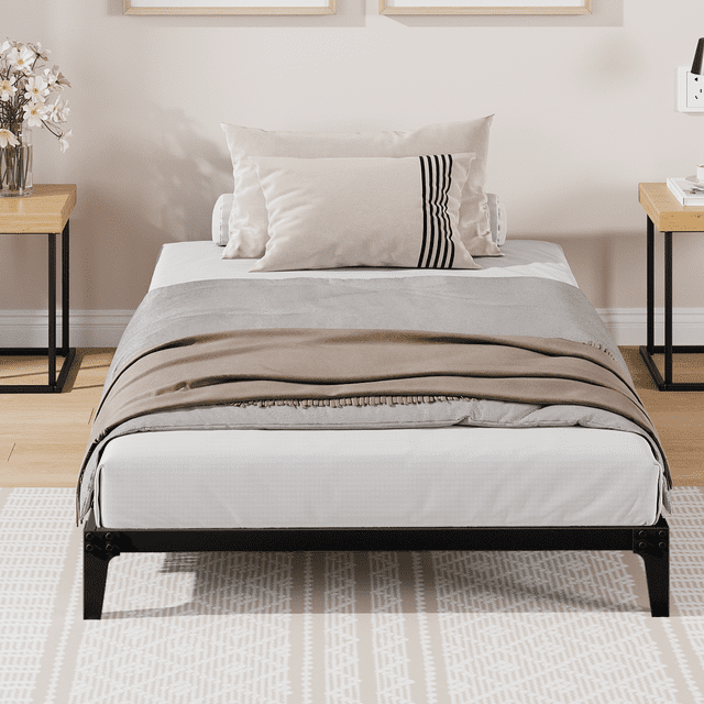 Marco de Cama Plataforma de Metal - Negro Mate | Súper Resistente, Antiruidos y con Almacenamiento Inferior, Twin Size