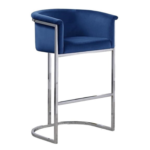 Navy Blue Velvet Counterheight Chair (Single) with Silver Metal Chrome Base