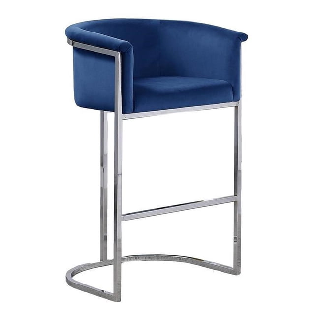 Chaise de Comptoir en Velours Bleu Marine (Simple) avec Base en Chrome Métallique Argenté