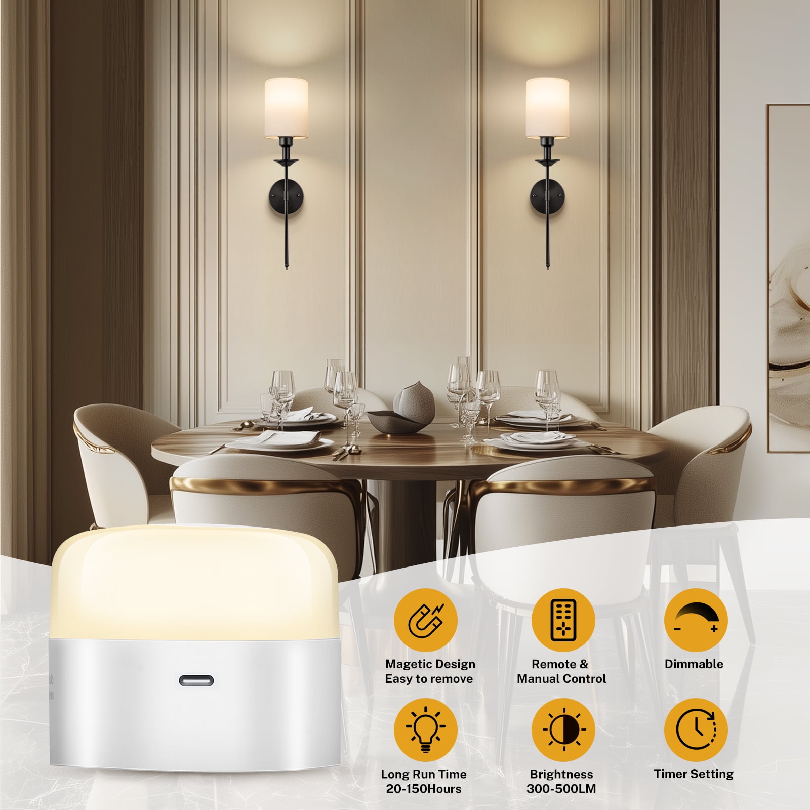 Battery Operated Wall Sconce Set of Two, Dimmable Wireless LED Wall Lighting Fixture with Remote, 13000mAh Modern Wall Lights with Fabric Linen Shade for Indoor Bedroom, Living Room, Hallway