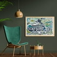 thumbnail image 2 of Whale Wall Art with Frame, Mammal on Wavy Ocean Design Swimming to an Island Palm Trees Print, Printed Fabric Poster for Bathroom Living Room, 35" x 23", Blue Pink and Green, by Ambesonne, 2 of 2