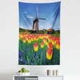 thumbnail image 1 of Flower Tapestry, Tulip Blooms with Classic Dutch Windmill Netherlands Countryside Spring Picture, Fabric Wall Hanging Decor for Bedroom Living Room Dorm, 5 Sizes, Yellow Blue, by Ambesonne, 1 of 1