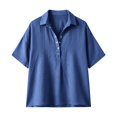 thumbnail image 5 of Women's V Neck Mid Sleeve Button Down Shirt, Soft Breathable T-Shirt Top, Casual Loose Fit Streetwear Blouse for Spring Summer, Festival and Casual Work Shirt-Blue, 5 of 5