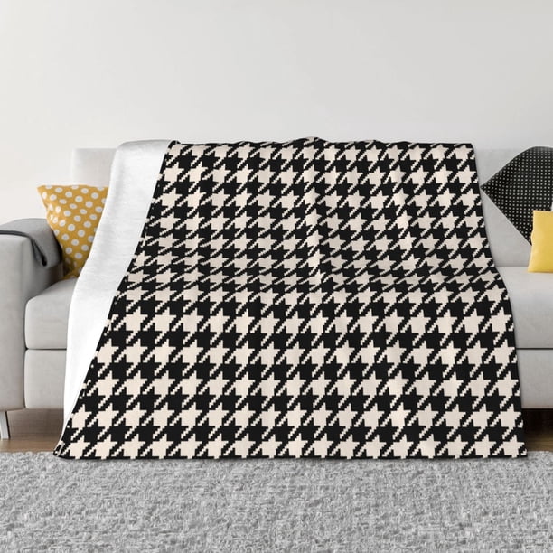 Fotbe Black and white houndstooth Manta de Franela con Estampado, Manta Ultrasuave para Cama, Sofá, Auto, Hipoalergénica y Antibolitas-50"x40"