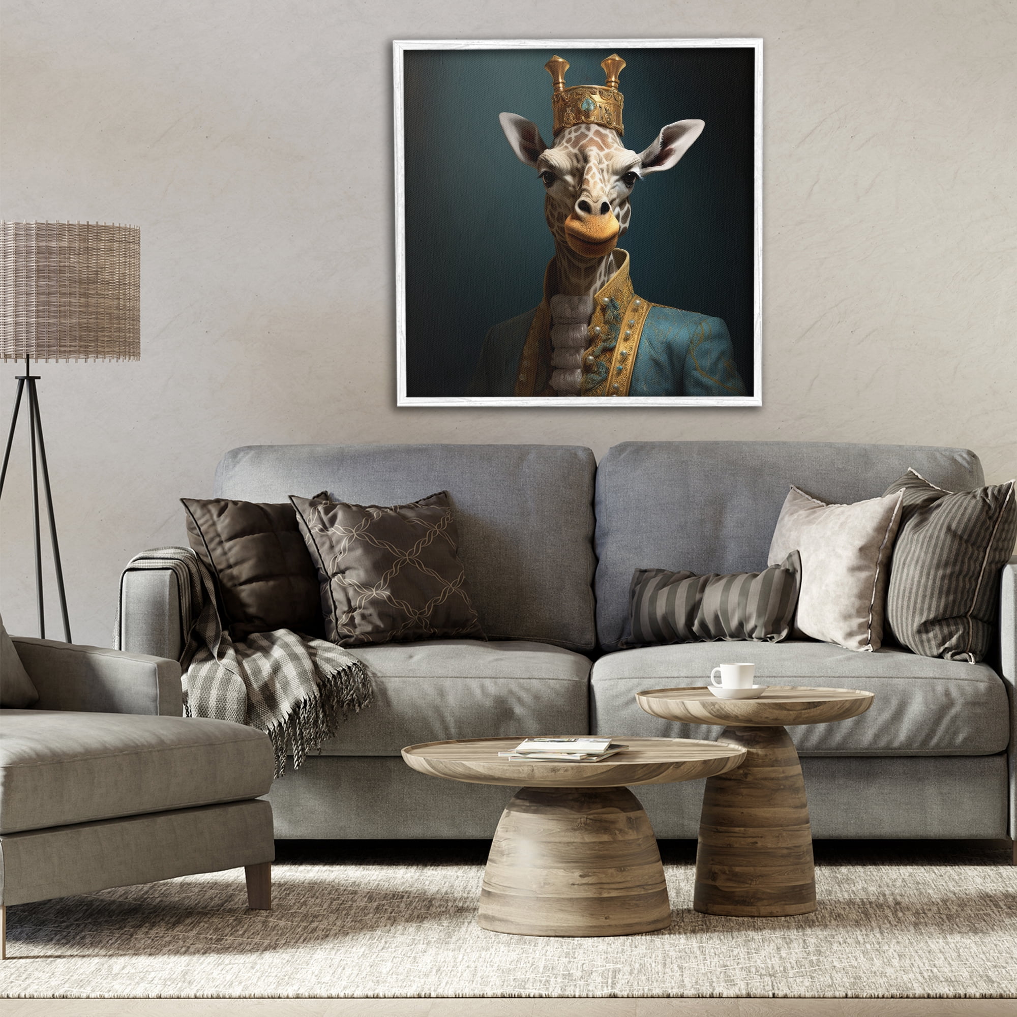 Stupell Industries Giraffe Gaze in Regal Crown White Framed Giclee Art, design by Lazar Studio