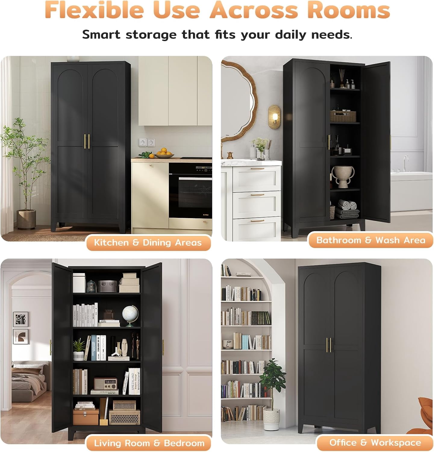 70" Tall Metal Storage Cabinet with 3-Digit Combination Lock, Steel Pantry Cabinet with 4 Adjustable Shelves & 2 Doors, Secure Freestanding Organizer for Home, Office, Garage, Black