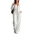 thumbnail image 2 of Cargo Jumpsuit for Women Long Sleeved Workwear Jumpsuit Buttoned Collar V Neck Long Sleeve One Piece Rompers Jumpsuit with Multiple Pockets, 2 of 8