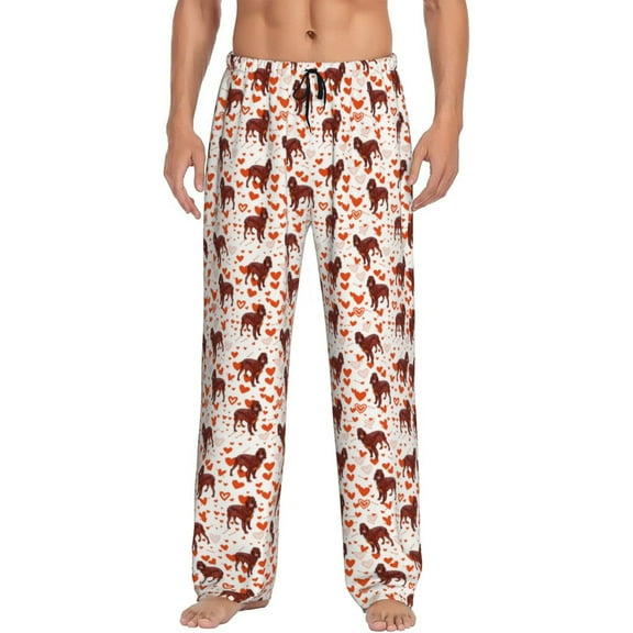 Fuzoiu dog Valentine's day Print Men's Pajama Pants,Lounge Pants for Men,Lounge PJ Bottoms,Sleepwear Pants with Drawstring Pockets-Small