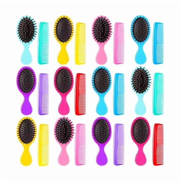wonima11 24 Pcs Mini Wet Hair Brush Combs Set Travel Detangling Soft Bristles Wet Dry Kids Hair Brush 12 Detangler Small Brushes 12 Plastic Combs for Baby(Bright Color)
