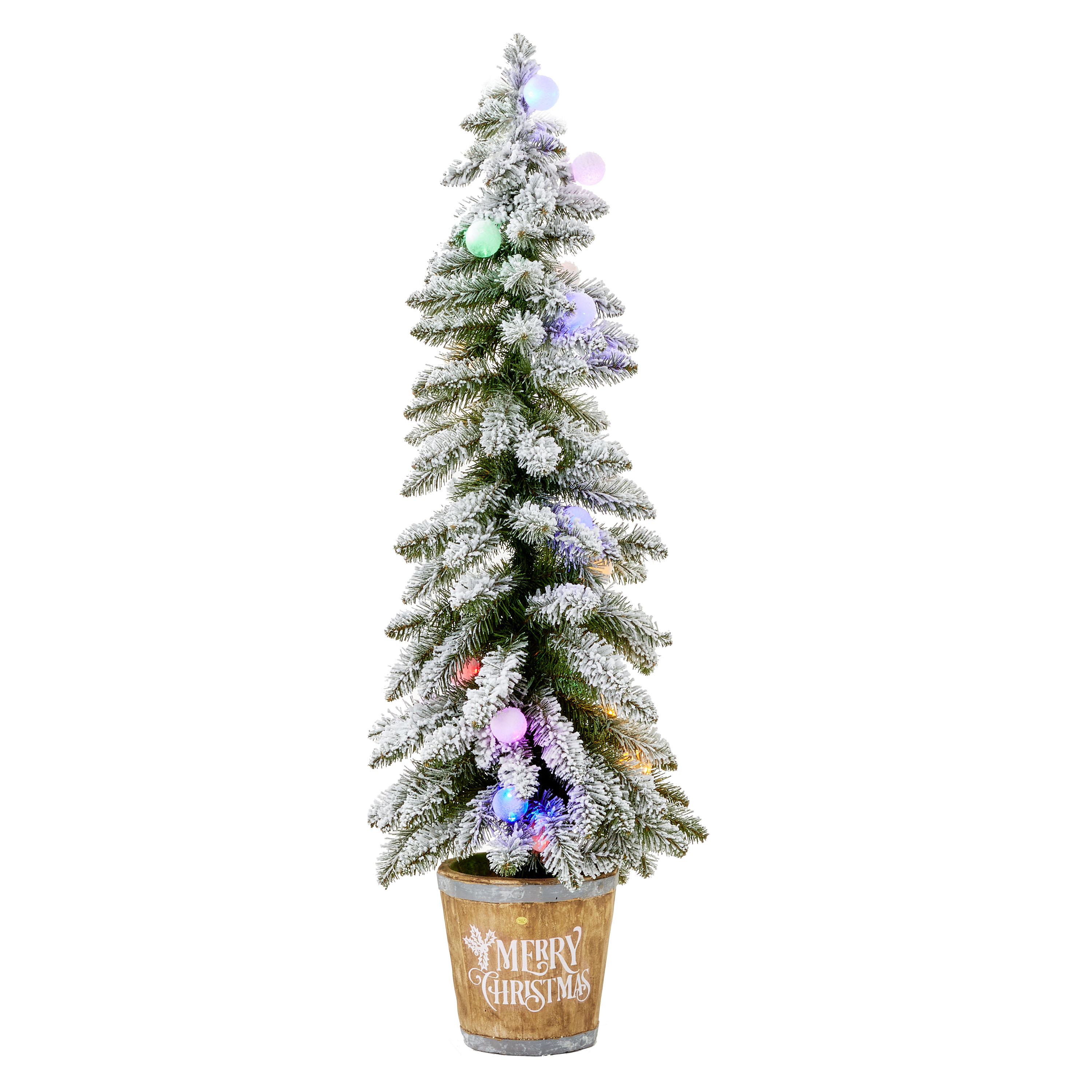 Holiday Time 4ft Pre-Lit Christmas Joy Flocked Potted Tree, Color-Changing LED, Green, 4' - image 2 of 6
