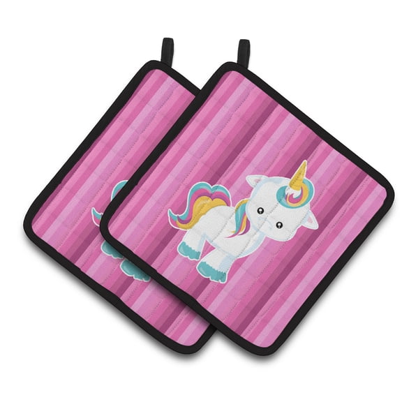 Caroline's Treasures Pink Stripes Unicorn Pair of Pot Holders
