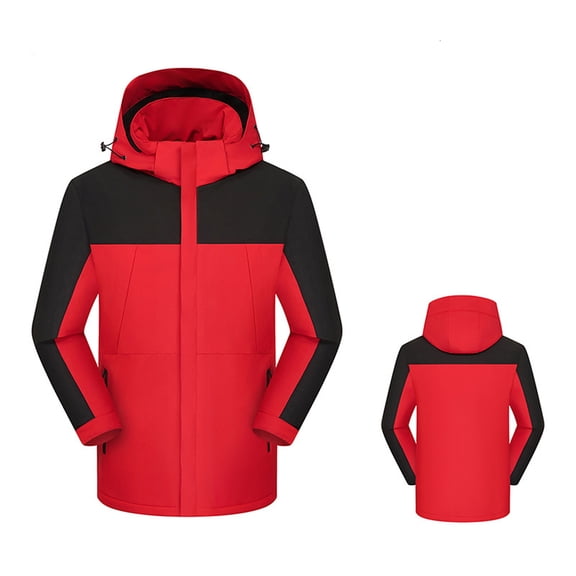 ZHOGXU Women's Hooded Coat With Pockets Long Sleeve Color Block Zipper Plush Windproof Comfortable Stylish Jacket For Casual Daily Wear Watermelon Red M
