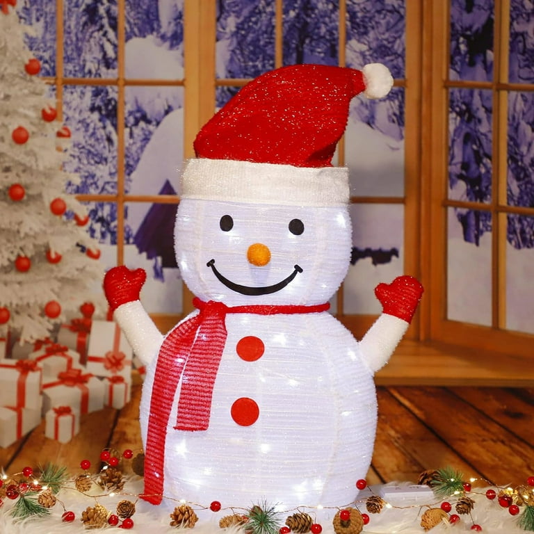 Christmas Lighted Snowman Outdoor Decorations Light Up Collapsible Snowman Battery Operated Light Up Christmas Decorations for Porches Lawns Yards 27