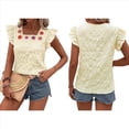 thumbnail image 3 of Blusa de Verano con Bordado Floral y Mangas Acampanadas para Mujer, con Cuello Cuadrado y Textura. Amarillo L, 3 of 7