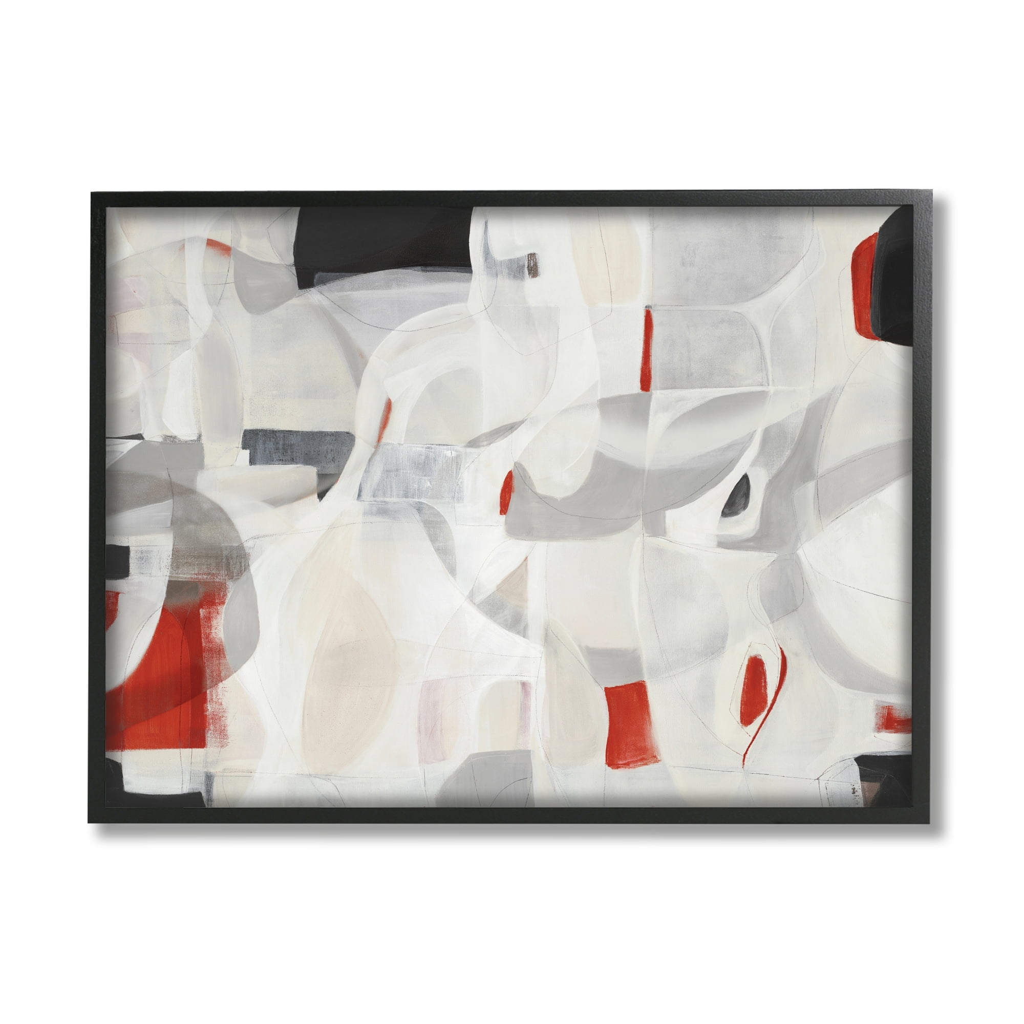 Stupell Industries Contemporary Abstract White Curves Red Highlights,24 x 30,Designed by Kippi Leonard