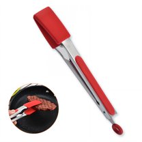 FACEGA Metal Tongs,Rectangular Silicone Gripper Tip Stainless Steel Stainless Steel Tongs,Locking Tab 10" Tongs for Serving Food,For Baking, Picking Up Food, Picking Up Bread,Red