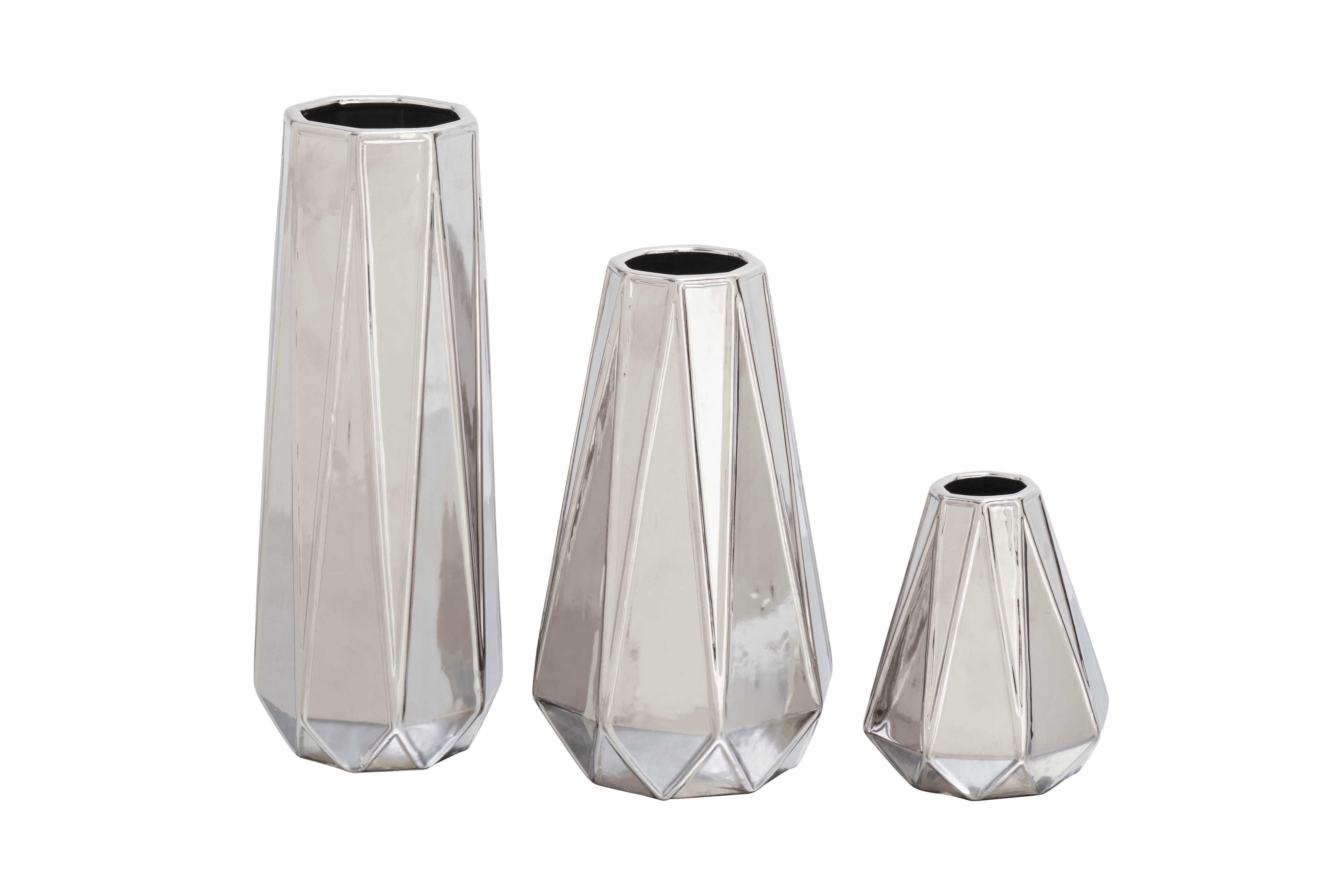 Decmode Spectacular Ceramic Silver Vase Set Of 3