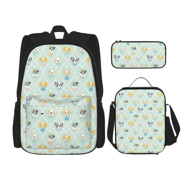 Balery Different Breeds of Dogs Mochila Escolar 3 en 1 para Niños - Mochila Resistente con Lonchera Térmica y Estuche - Mochila Escolar para Niños y Niñas