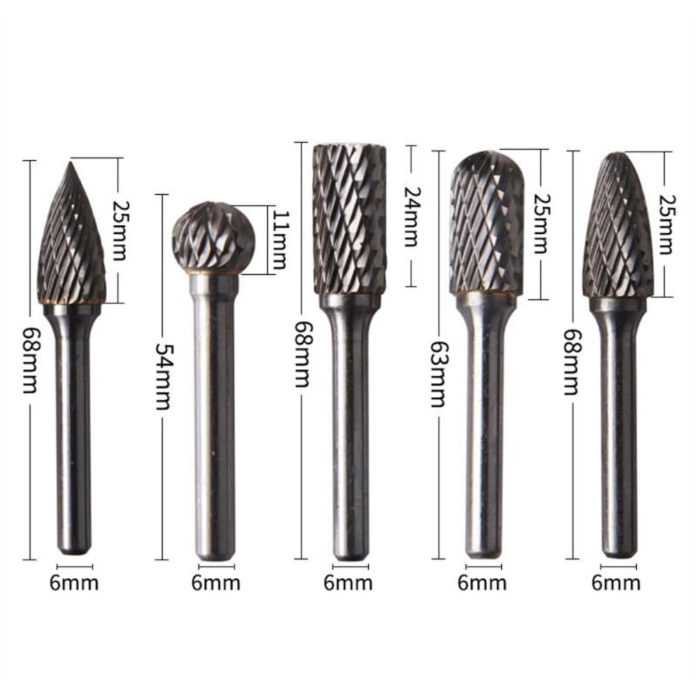 5pcs Double Groove Rotary File, Carbide Rotary Files Set, 0.2 x 0.4 Inch Grinding Head Tungsten Carbide Burr Milling Cutter Drill Bit Set For Welding, Chamfering Finishing Metal Mould