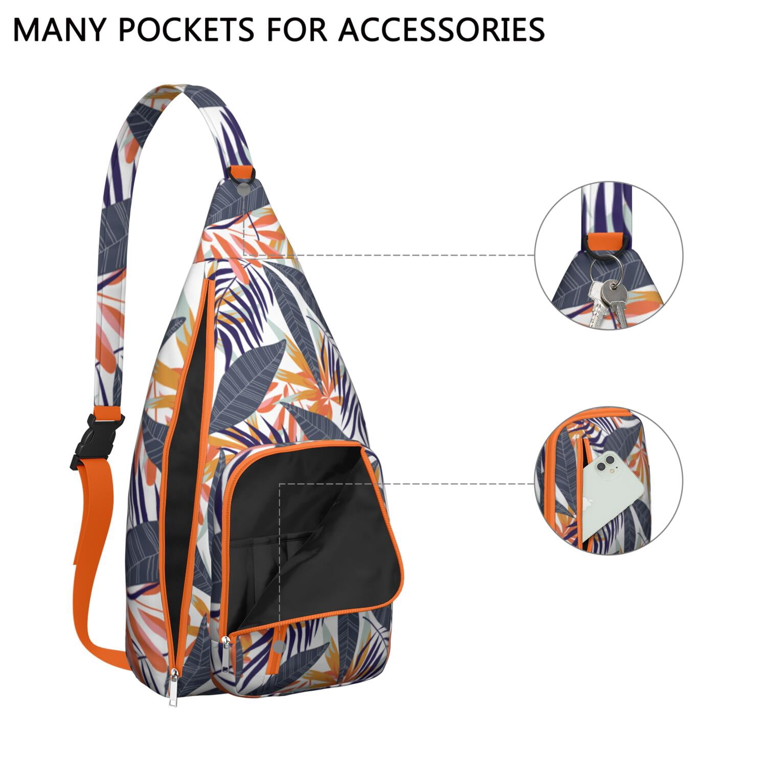 Hawaiian Hibiscus Sling Bag for Women & Men, Multi-Pocket Lightweight Shoulder Bag for Travel