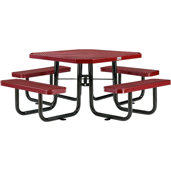 Global Industrial 46" Octagonal Picnic Table, Expanded Metal, Red
