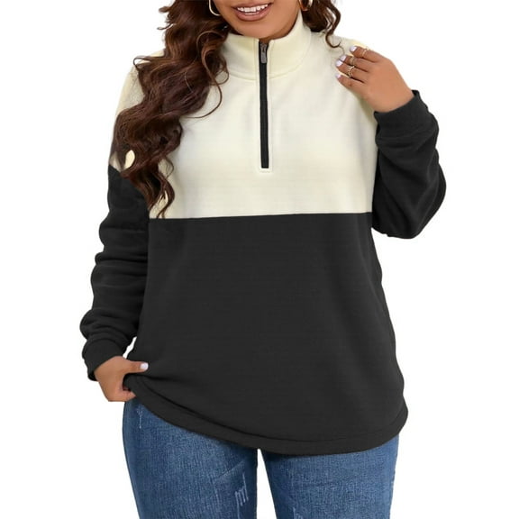 NISVIYA Women Plus size Autumn&Winter Tops Trendy Oversized Zip Up Long Sleeve Pullover Cozy Shirt