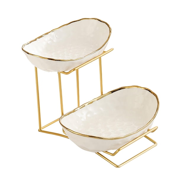Frutero de cerámica para encimera de cocina con soporte de metal, decoración del hogar, frutero 2 capas