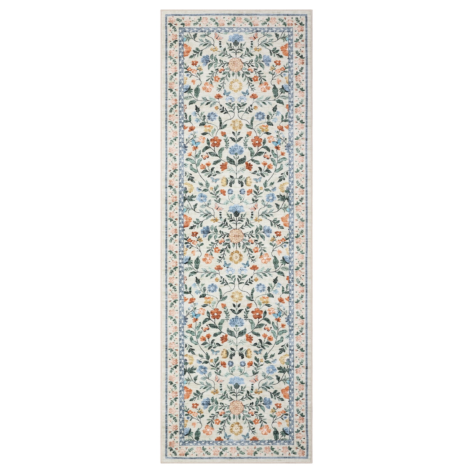 Hasoo Runner Rug 2x6 Non-Slip Washable Low Pile Floral Print for Kitchen Indoor Green