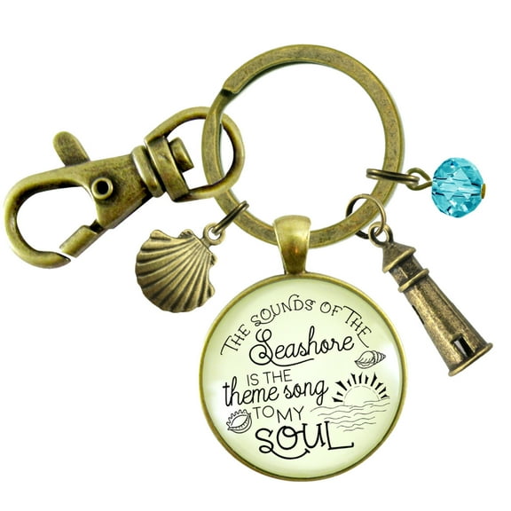 Beach Gutsy Goodness Bronze Keychain Sounds of Seashore Nautical Ocean Theme Jewelry Lighthouse Shell