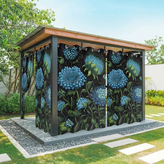 Blue Floral Boho Outdoor Curtains for Patio Waterproof, Grommet Outdoor Privacy Panels, Vintage Abstract Art Botanical Floral Weatherproof Outside Curtains for Porch/Cabana 54"Wx84"L, 2 Panel