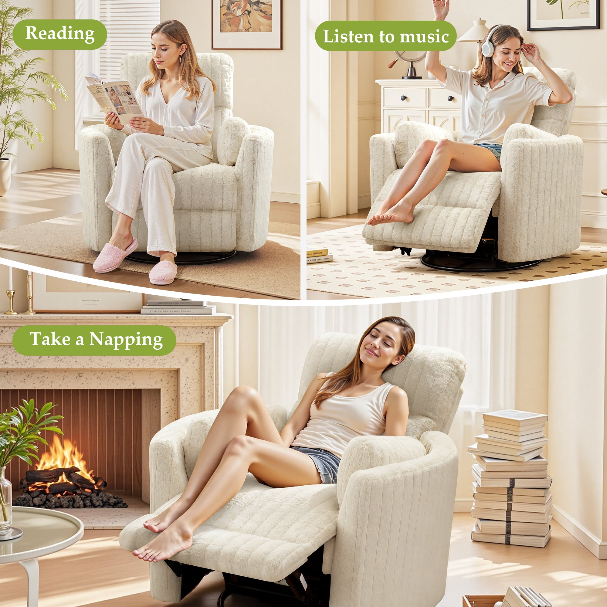 COOLHUT Electric Recliner Chair, Swivel Rocker Recliner Chair with USB Ports, Comfy Lay Flat Sofa with Footrest for Small Spaces, Living Room, One Box, Set of 1, Beige