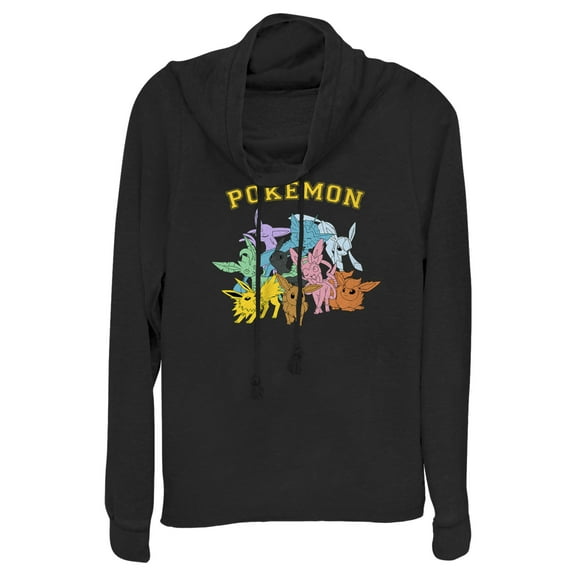 Junior's Pokemon Eeveelutions Cowl Neck Sweatshirt Black Small