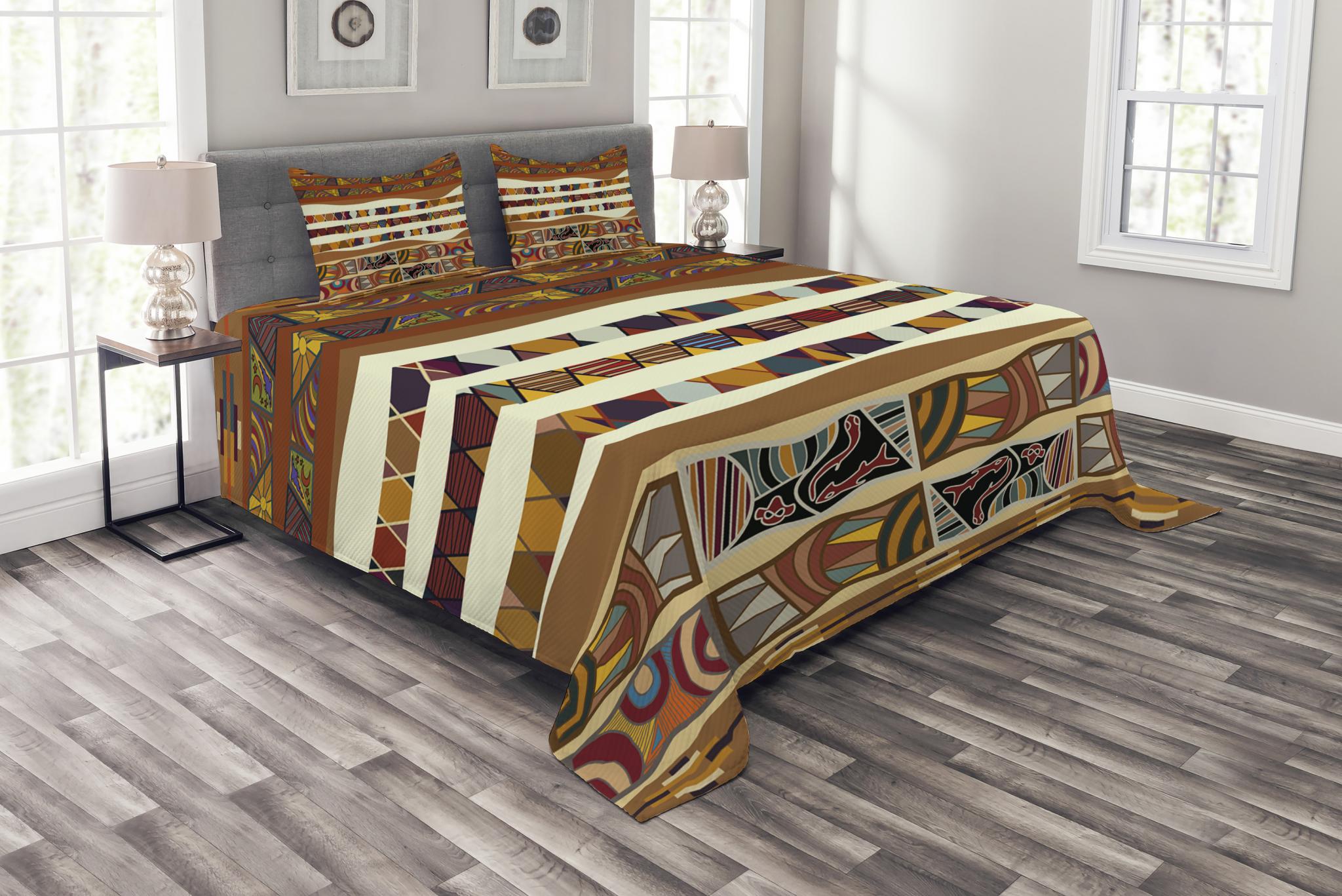 Tribal Bedspread Set, Traditional African Folk with Cultural Featured