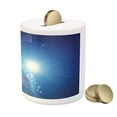 thumbnail image 3 of Earth Piggy Bank, United States View in Space Rising Sun over the Earth and Its Landforms, Ceramic Coin Bank Money Box for Cash Saving, 3.6" X 3.2", Blue Green Pale Brown, by Ambesonne, 3 of 4