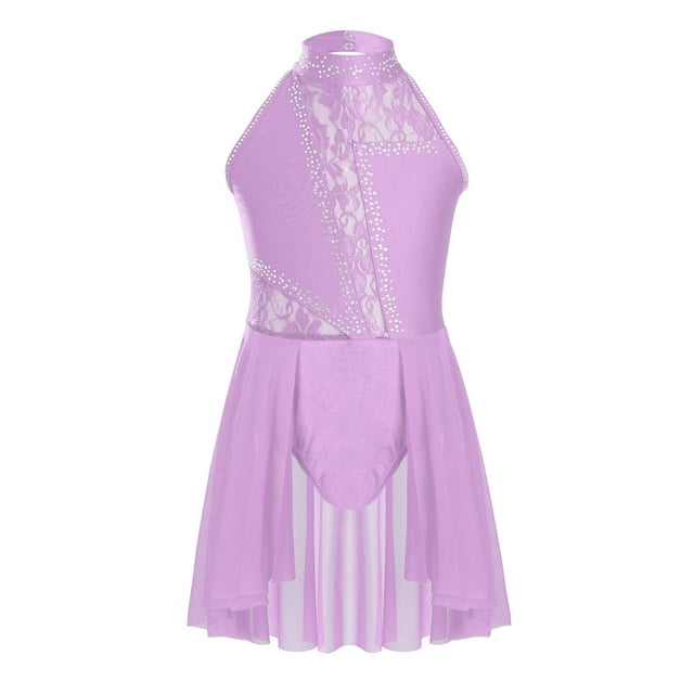 zdhoor Robe de Danse Lyrique Moderne pour Filles Enfants Robe Justaucorps en Dentelle Florale Jazz Ballet Dacrewear Violet Clair 10