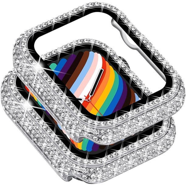 Compatible con Apple Watch Case 44 mm con protector de pantalla para Apple Watch Series 6/5/4, Bling Case 300 Crystal Diamond cubierta protectora de vidrio templado para 40 mm 44 mm, oro rosa Adepaton CZDZ-HY170-3