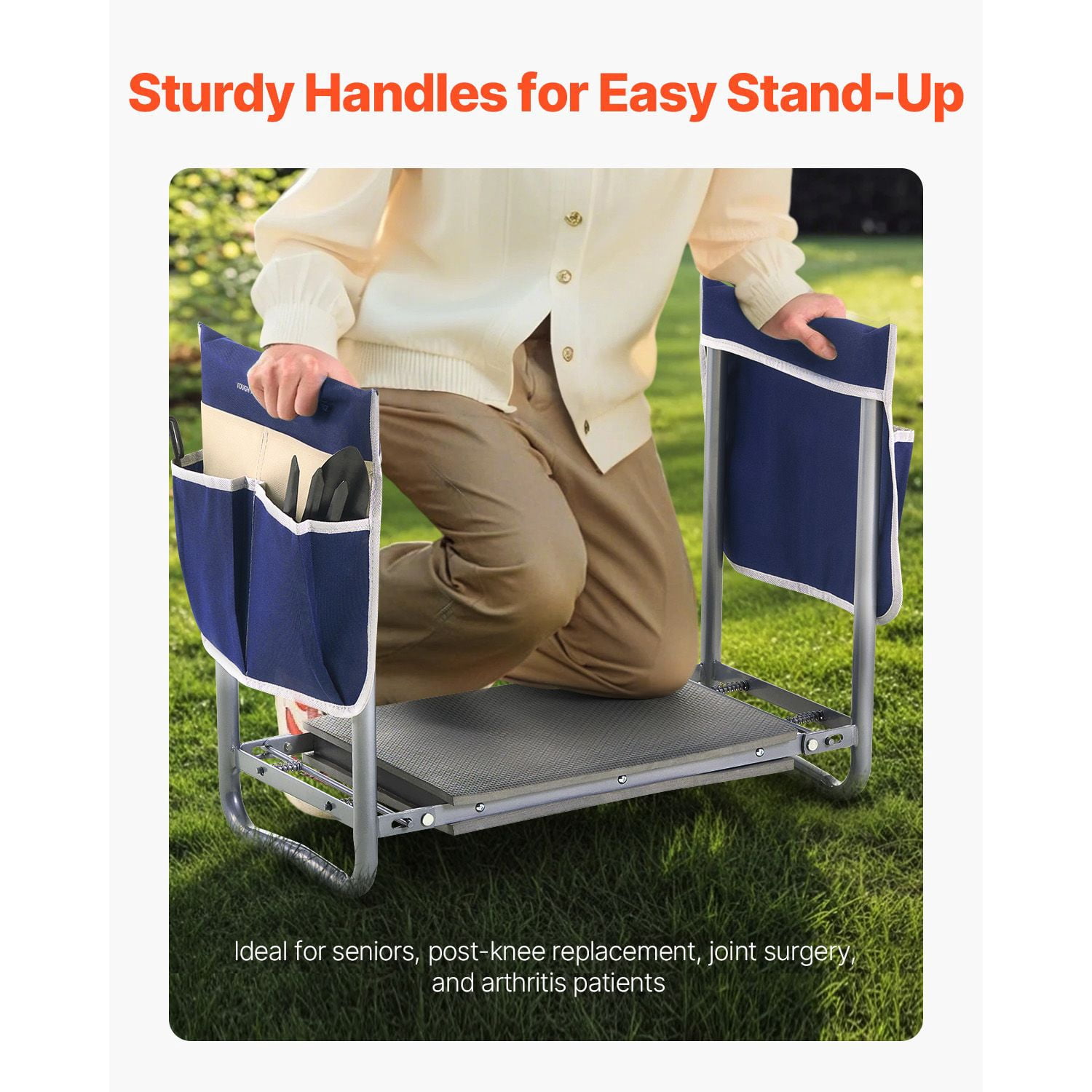 Garden Kneeler and Seat with 11" Wide Kneeling Pad, 360 lbs Capacity, Folding Design, 2 Tool Bags, Non-Slip Tubing for Gardening