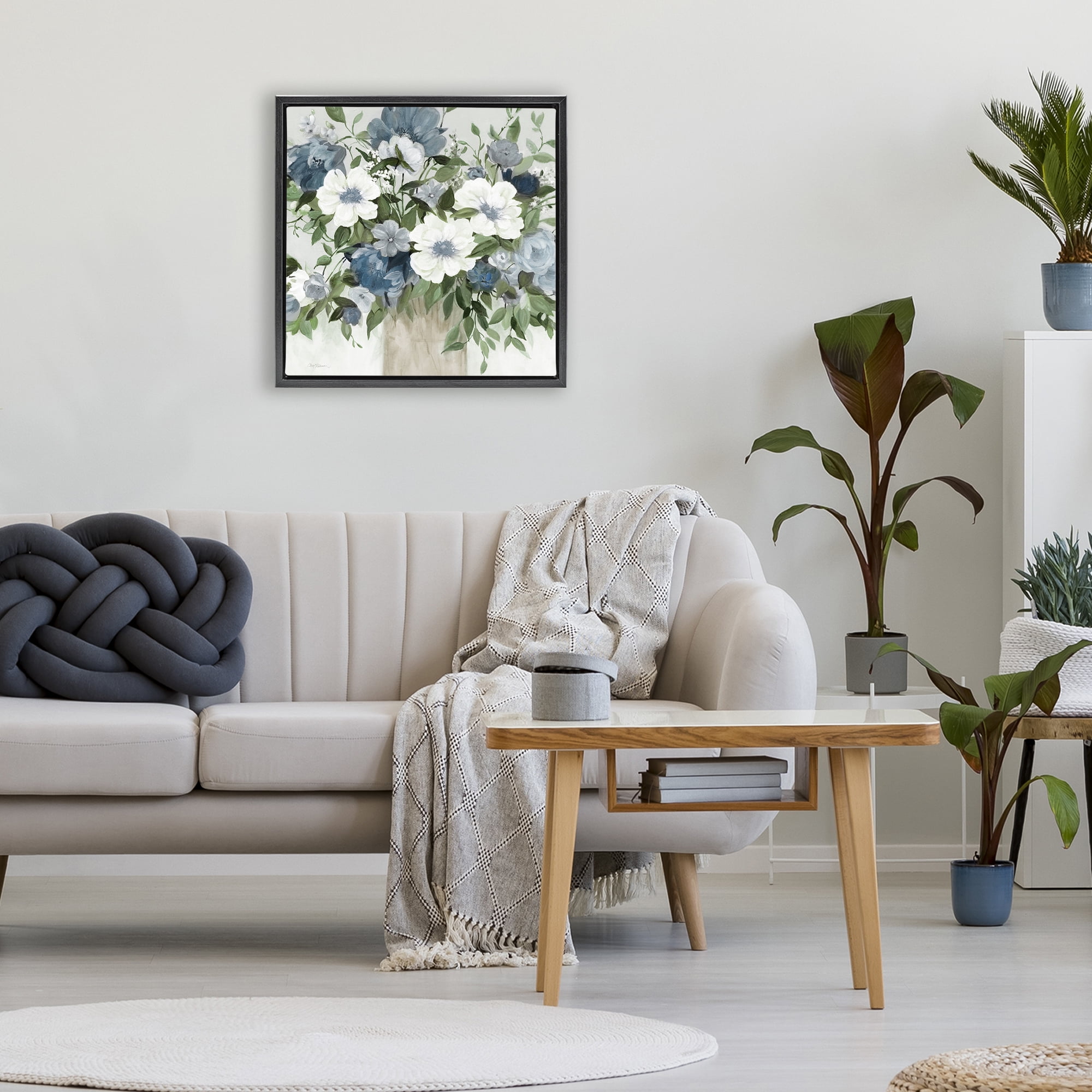 Stupell Industries White & Grey Blossoms Black Framed Floater Canvas Wall Art, design by Carol Robinson