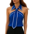 thumbnail image 2 of Ahabrexf Business Casual Tops for Women Solid Satin Short Sleeve Notch Lapel Button-Up Blazer for Commute Summer, 2 of 4