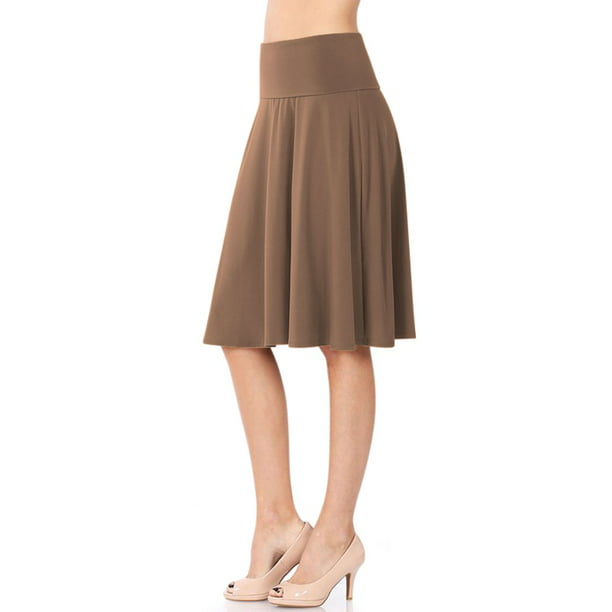 Womens High Waist Fold Over A-Line Flared Midi Swing Skirt - Walmart.com
