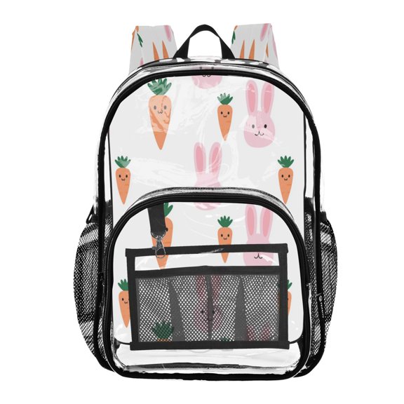 Large Clear PVC Backpack Heavy Duty See Through Backpack for Adults Work Travel, Bunny-carrot Print Printed 12L
