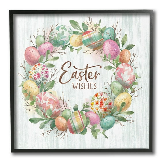 Stupell Industries Easter Wishes Wreath Holiday Painting Black Framed Art Print Wall Art, 12 x 12