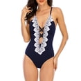 thumbnail image 2 of Yuanlook Womens One Piece Swimsuits Plunge Neck Crisscross Bathing Suit Spaghetti Strap Tummy Control Swimwear,Navy,L, 2 of 5