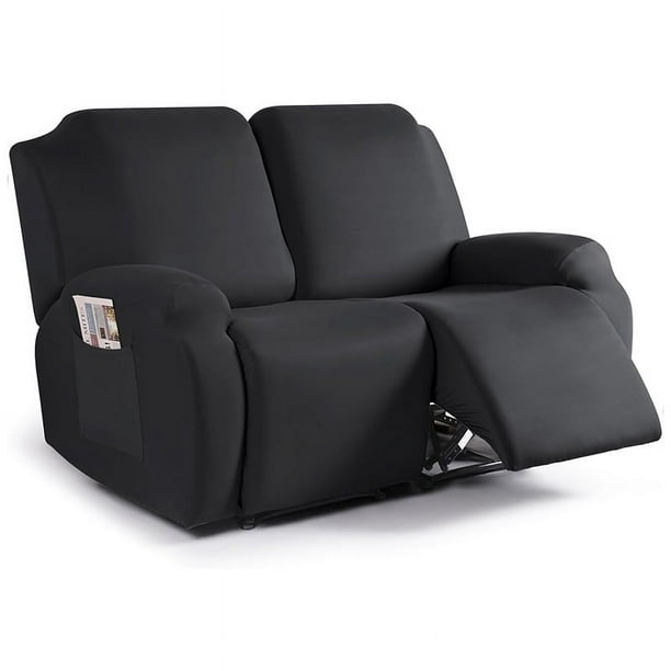 Nvzi Funda de sofá elástica de jacquard, funda de sillón reclinable para sala de estar, fácil de instalar, lavable, protector de sofá de 2 plazas (negro)