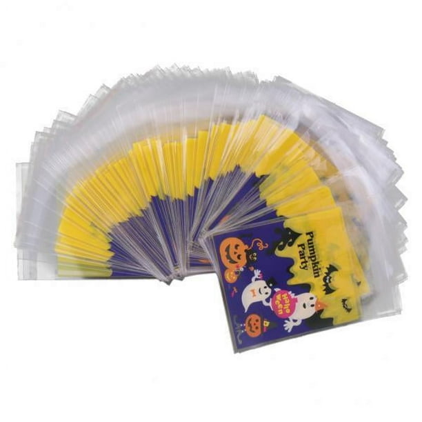 Paquete de 3-6 bolsas de celofán para golosinas de Halloween, 100x, dulces, , regalo de recuerdo de fiesta 4 piezas